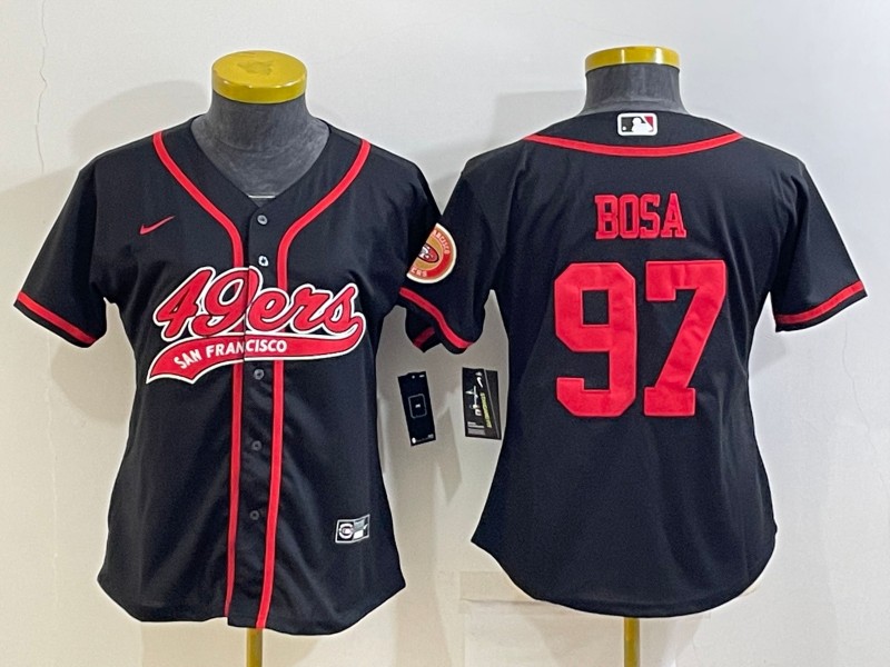 Women's San Francisco 49ers #97 Nick Bosa Black With Patch Cool Base Stitched Baseball Jersey(Run Small)